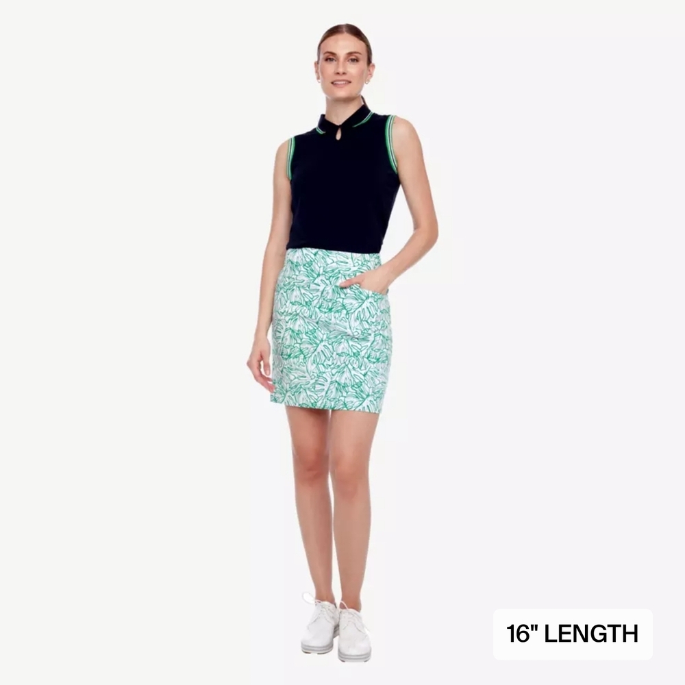 Swing Control Green Monstera 16" Techno Skort - Women's Leaf Print Skirt NWT
